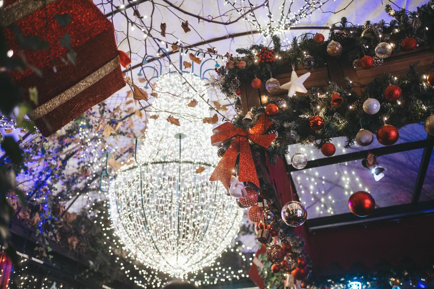 Festive chandelier and garlands
