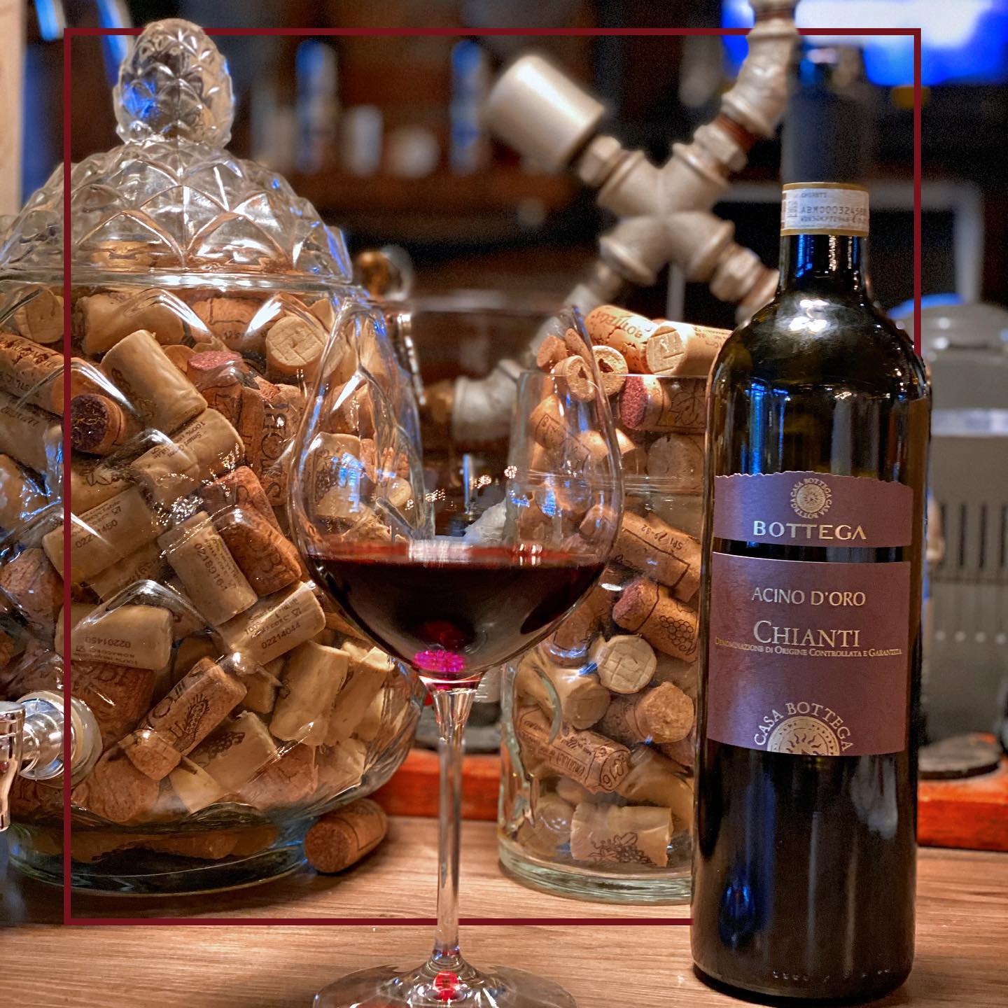 Red wine bottle and glass